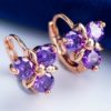 Trefoil Shaped Purple & Clear Zircons Gold Plated Earrings