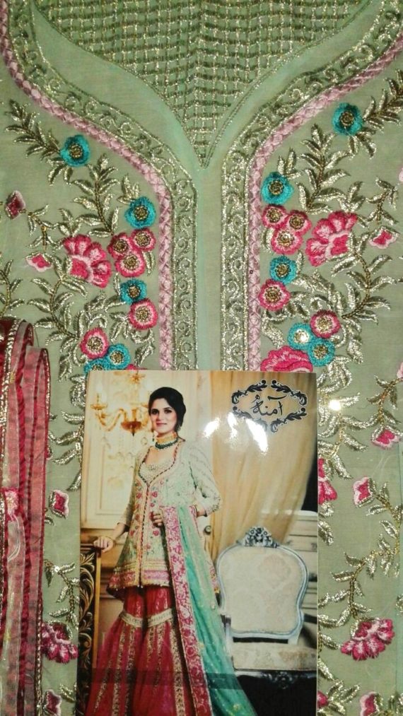 Aliza Waqar Luxury Bridal Embroidered Fancy Suit Pistachio (4)