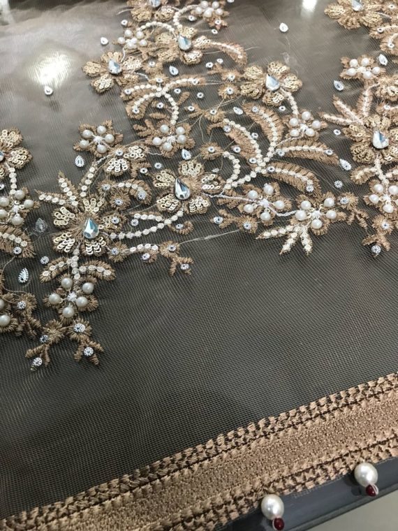 ELAN Luxury Net Embroidered Fancy Bridal Suit – Cream (2)
