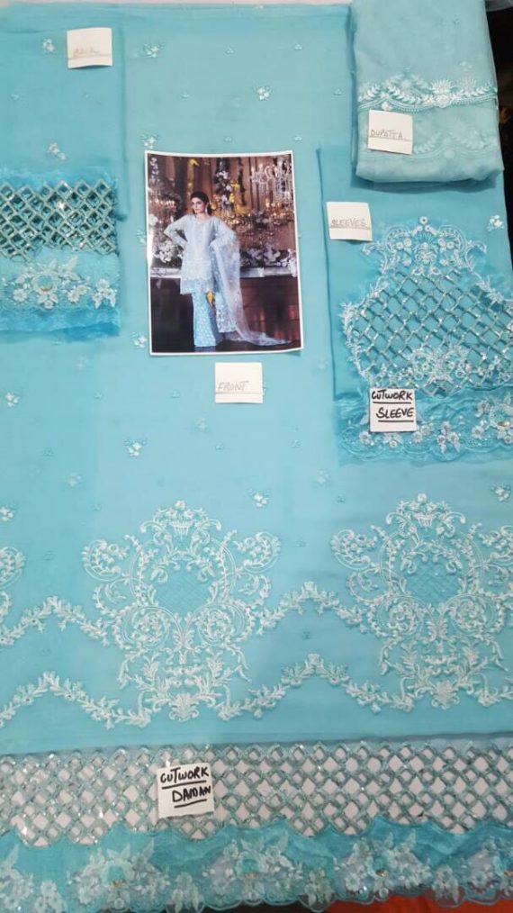 Maria.B Unstitched MBROIDERED Collection Sea Blue (3)
