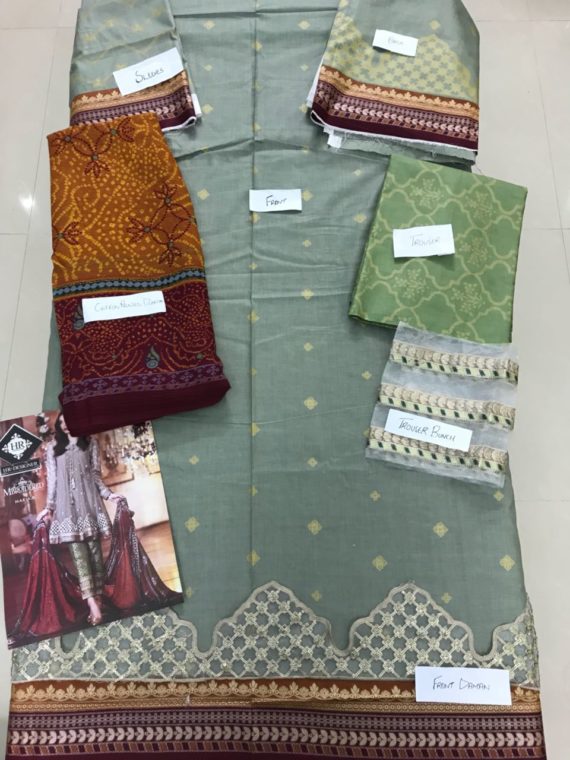Maria.B Unstitched MBROIDERED Lawn Coffee & Maroon (2)