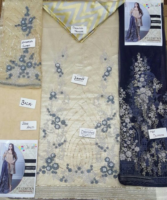 Maria.B Unstitched Mbroidered Collection Gold & Navy (3)