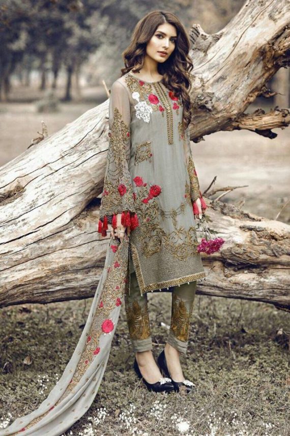 Serene Premium Embroidered Chiffon Fancy Suit Rosy Slate (3)
