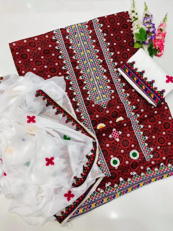 Ajrak Style Fancy Embroidered Lawn Suit (3)