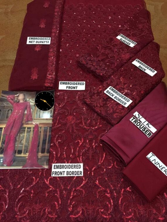 Asim Jofa Net Embroidered Suit Maroon (2)