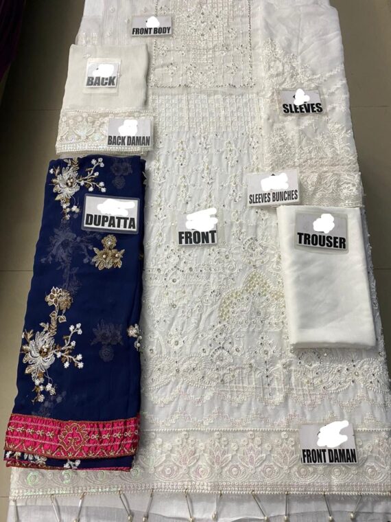Baroque Fancy Embroidered Chiffon Suit White (2)