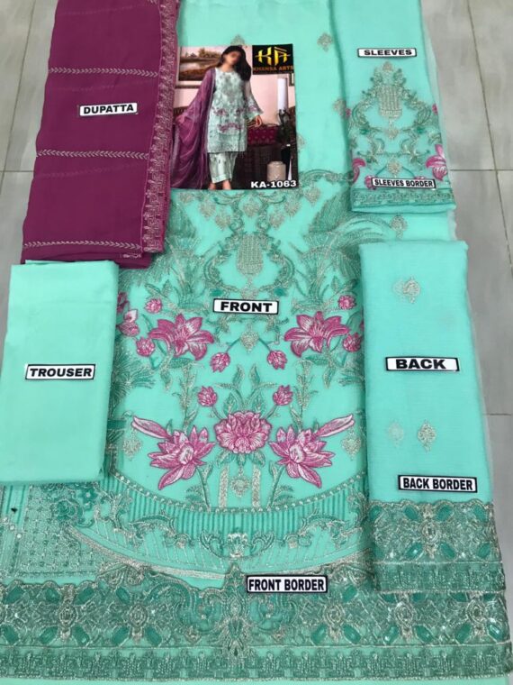 Florid Fancy Embroidered Chiffon Suit Green (2)