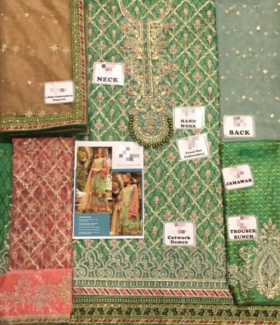 Maria B. Bridal Wear Embroidered Suit Green (2)