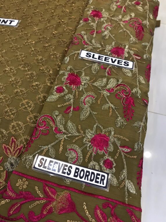 Maryam’s Fancy Embroidered Chiffon Suit Brown & Maroon (2)
