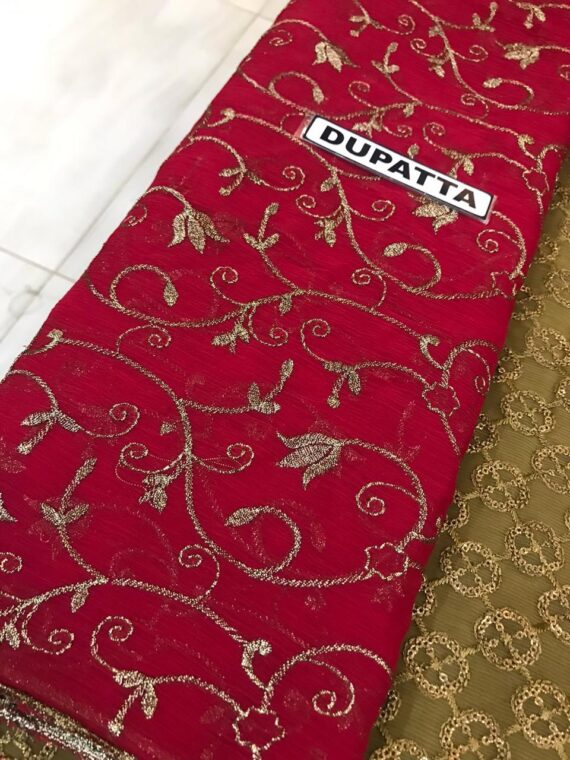 Maryam’s Fancy Embroidered Chiffon Suit Brown & Maroon (5)