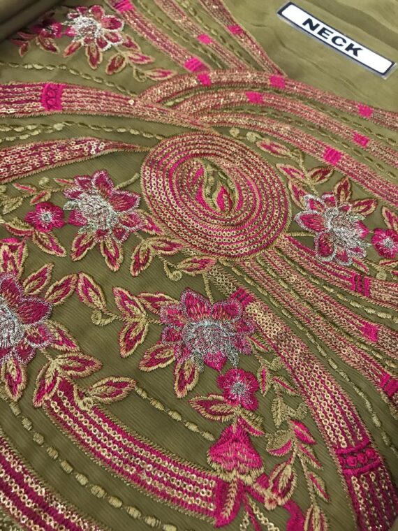 Maryam’s Fancy Embroidered Chiffon Suit Brown & Maroon (6)