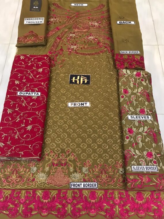 Maryam’s Fancy Embroidered Chiffon Suit Brown & Maroon (7)
