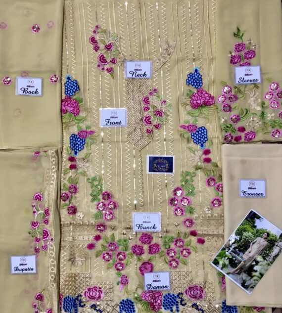 Mina Hassan Fancy Embroidered Chiffon Suit Fawn (2)