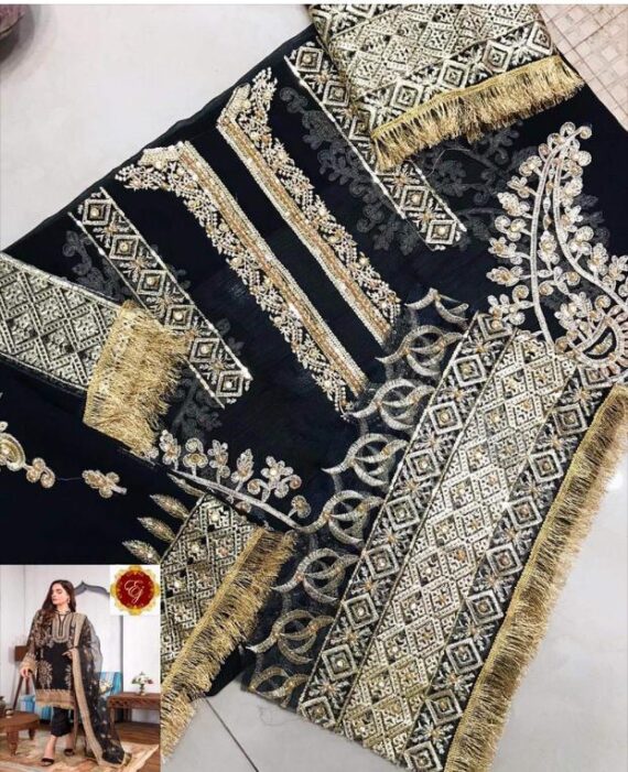 Umyas Fashion Fancy Embroidered Suit Black (2)