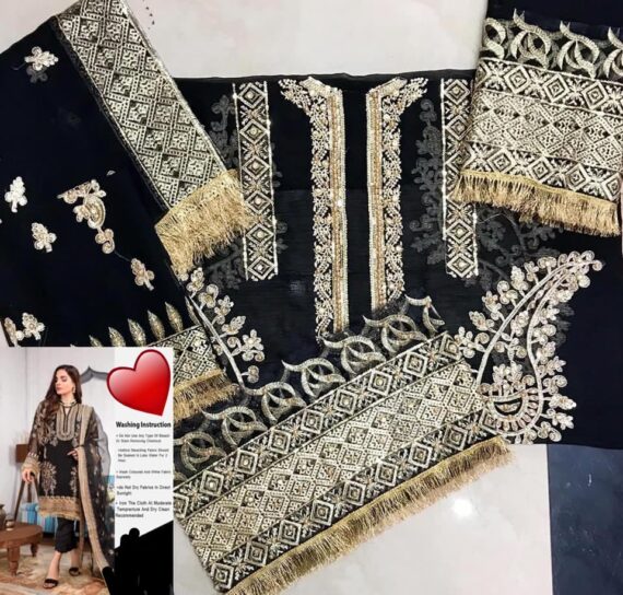 Umyas Fashion Fancy Embroidered Suit Black (3)